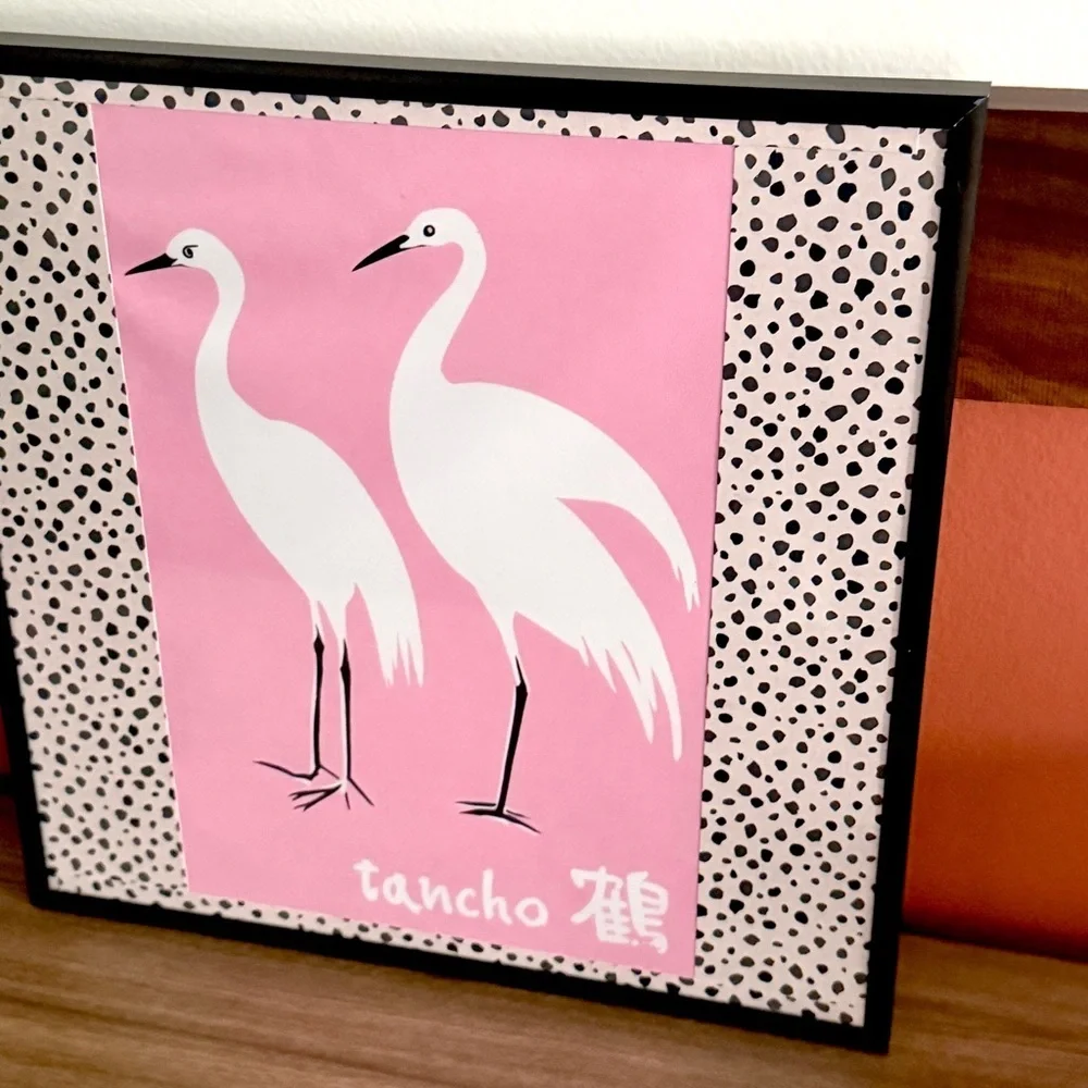 Japanese Crane Pink Tancho Canvas Art Print Dalmatian Print Framed Wall Hang Art
